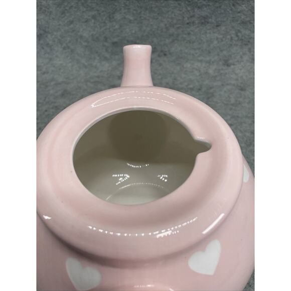 Terramoto Ceramic Pink and White Heart Polka Dot Tea Pot Valentines Day Crazing - Picture 6 of 7